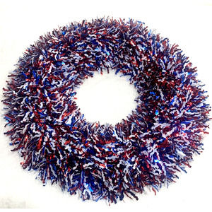 Red White & Blue Tinsel Wreath Americana 4th of July Decor 18" Diameter